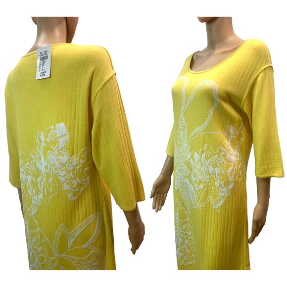 St John Yellow Knit Floral Dress NWT 2009 Resort Wool Rayon Sz 6 - Picture 6 of 13